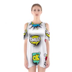 Set Colorful Comic Speech Bubbles Shoulder Cutout One Piece Dress by Wegoenart