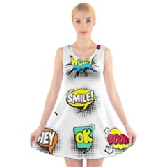 Set Colorful Comic Speech Bubbles V-neck Sleeveless Dress by Wegoenart