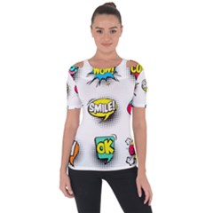 Set Colorful Comic Speech Bubbles Shoulder Cut Out Short Sleeve Top by Wegoenart