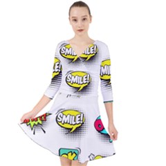 Set Colorful Comic Speech Bubbles Quarter Sleeve Front Wrap Dress by Wegoenart