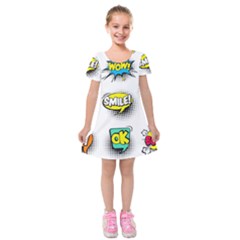 Set Colorful Comic Speech Bubbles Kids  Short Sleeve Velvet Dress