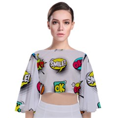 Set Colorful Comic Speech Bubbles Tie Back Butterfly Sleeve Chiffon Top by Wegoenart