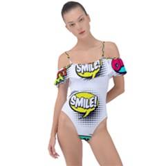 Set Colorful Comic Speech Bubbles Frill Detail One Piece Swimsuit by Wegoenart