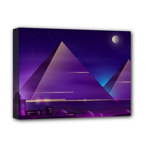 Egyptian Pyramids Night Landscape Cartoon Deluxe Canvas 16  X 12  (stretched)  by Wegoenart