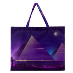 Egyptian Pyramids Night Landscape Cartoon Zipper Large Tote Bag by Wegoenart