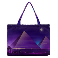 Egyptian Pyramids Night Landscape Cartoon Zipper Medium Tote Bag by Wegoenart