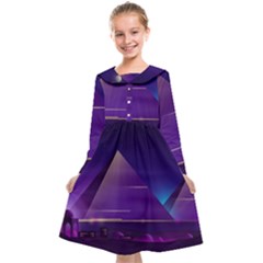 Egyptian Pyramids Night Landscape Cartoon Kids  Midi Sailor Dress