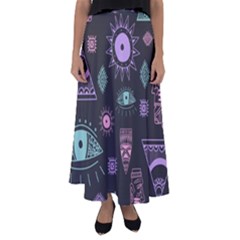 Vintage Seamless Pattern With Tribal Art African Style Drawing Flared Maxi Skirt by Wegoenart