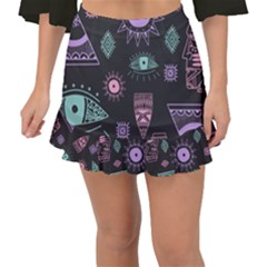 Vintage Seamless Pattern With Tribal Art African Style Drawing Fishtail Mini Chiffon Skirt