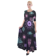 Vintage Seamless Pattern With Tribal Art African Style Drawing Half Sleeves Maxi Dress