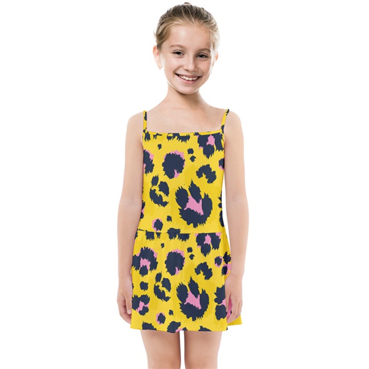 Leopard Print Seamless Pattern Kids  Summer Sun Dress