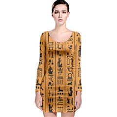 Egyptian Hieroglyphs Ancient Egypt Letters Papyrus Background Vector Old Egyptian Hieroglyph Writing Long Sleeve Bodycon Dress by Wegoenart