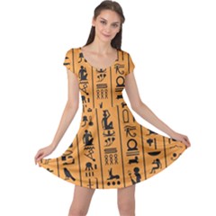 Egyptian Hieroglyphs Ancient Egypt Letters Papyrus Background Vector Old Egyptian Hieroglyph Writing Cap Sleeve Dress by Wegoenart