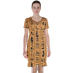 Egyptian Hieroglyphs Ancient Egypt Letters Papyrus Background Vector Old Egyptian Hieroglyph Writing Short Sleeve Nightdress by Wegoenart