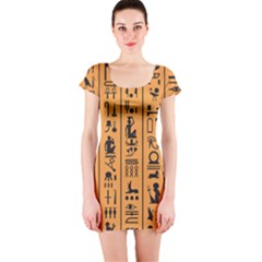 Egyptian Hieroglyphs Ancient Egypt Letters Papyrus Background Vector Old Egyptian Hieroglyph Writing Short Sleeve Bodycon Dress