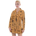 Egyptian Hieroglyphs Ancient Egypt Letters Papyrus Background Vector Old Egyptian Hieroglyph Writing Women s Long Sleeve Casual Dress View1