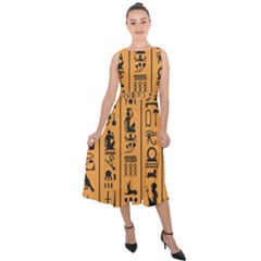 Egyptian Hieroglyphs Ancient Egypt Letters Papyrus Background Vector Old Egyptian Hieroglyph Writing Midi Tie-back Chiffon Dress by Wegoenart