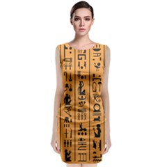 Egyptian Hieroglyphs Ancient Egypt Letters Papyrus Background Vector Old Egyptian Hieroglyph Writing Classic Sleeveless Midi Dress by Wegoenart