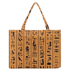 Egyptian Hieroglyphs Ancient Egypt Letters Papyrus Background Vector Old Egyptian Hieroglyph Writing Zipper Medium Tote Bag by Wegoenart