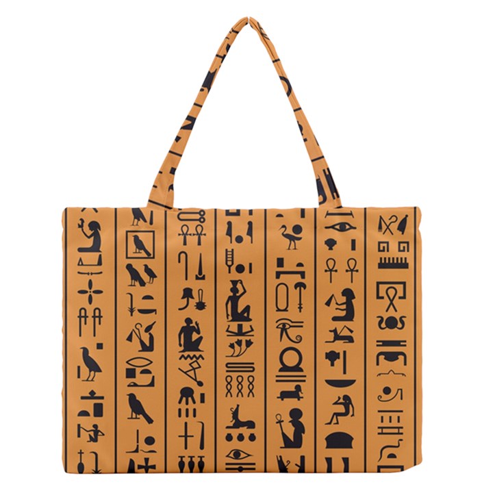 Egyptian Hieroglyphs Ancient Egypt Letters Papyrus Background Vector Old Egyptian Hieroglyph Writing Zipper Medium Tote Bag