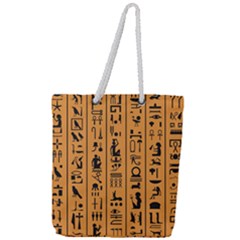 Egyptian Hieroglyphs Ancient Egypt Letters Papyrus Background Vector Old Egyptian Hieroglyph Writing Full Print Rope Handle Tote (large) by Wegoenart