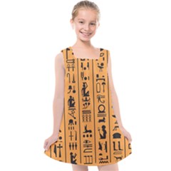 Egyptian Hieroglyphs Ancient Egypt Letters Papyrus Background Vector Old Egyptian Hieroglyph Writing Kids  Cross Back Dress by Wegoenart