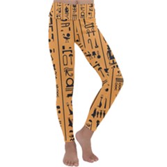 Egyptian Hieroglyphs Ancient Egypt Letters Papyrus Background Vector Old Egyptian Hieroglyph Writing Kids  Lightweight Velour Classic Yoga Leggings by Wegoenart