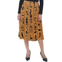 Egyptian Hieroglyphs Ancient Egypt Letters Papyrus Background Vector Old Egyptian Hieroglyph Writing Classic Velour Midi Skirt  by Wegoenart