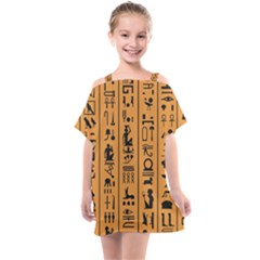 Egyptian Hieroglyphs Ancient Egypt Letters Papyrus Background Vector Old Egyptian Hieroglyph Writing Kids  One Piece Chiffon Dress by Wegoenart