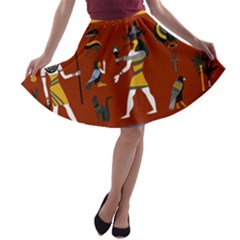 Ancient Egyptian Religion Seamless Pattern A-line Skater Skirt by Wegoenart