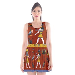 Ancient Egyptian Religion Seamless Pattern Scoop Neck Skater Dress by Wegoenart