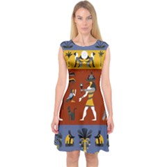 Ancient Egyptian Religion Seamless Pattern Capsleeve Midi Dress by Wegoenart