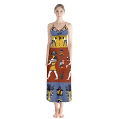 Ancient Egyptian Religion Seamless Pattern Button Up Chiffon Maxi Dress