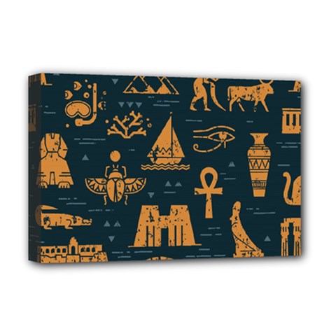 Dark Seamless Pattern Symbols Landmarks Signs Egypt Deluxe Canvas 18  X 12  (stretched) by Wegoenart