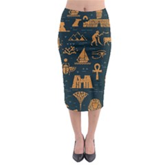 Dark Seamless Pattern Symbols Landmarks Signs Egypt Midi Pencil Skirt by Wegoenart