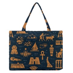 Dark Seamless Pattern Symbols Landmarks Signs Egypt Zipper Medium Tote Bag by Wegoenart