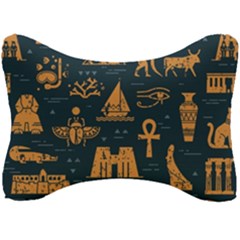 Dark Seamless Pattern Symbols Landmarks Signs Egypt Seat Head Rest Cushion by Wegoenart