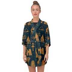 Dark Seamless Pattern Symbols Landmarks Signs Egypt Half Sleeve Chiffon Kimono by Wegoenart