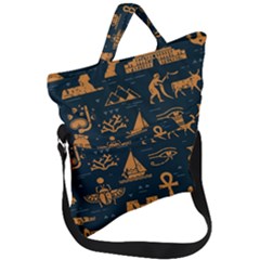 Dark Seamless Pattern Symbols Landmarks Signs Egypt Fold Over Handle Tote Bag by Wegoenart