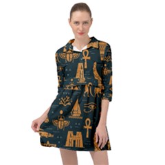 Dark Seamless Pattern Symbols Landmarks Signs Egypt Mini Skater Shirt Dress by Wegoenart