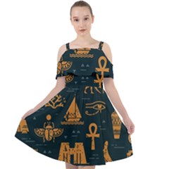 Dark Seamless Pattern Symbols Landmarks Signs Egypt Cut Out Shoulders Chiffon Dress by Wegoenart