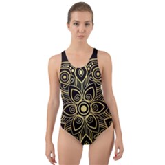 Luxury Golden Mandala Background Cut-out Back One Piece Swimsuit by Wegoenart