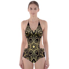 Luxury Golden Mandala Background Cut-out One Piece Swimsuit by Wegoenart