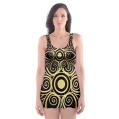 Luxury Golden Mandala Background Skater Dress Swimsuit by Wegoenart