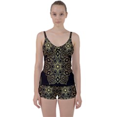 Luxury Golden Mandala Background Tie Front Two Piece Tankini by Wegoenart