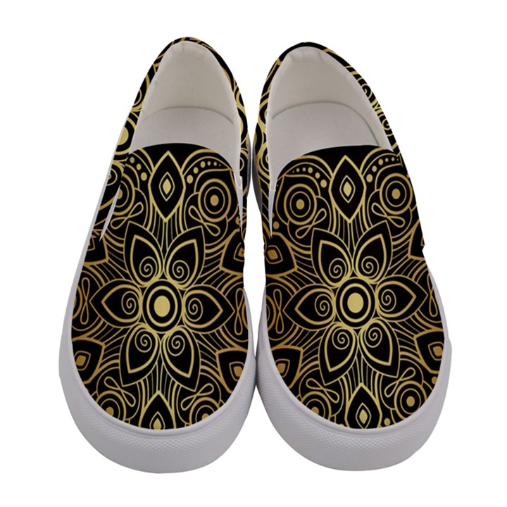 Luxury Golden Mandala Background Women s Canvas Slip Ons