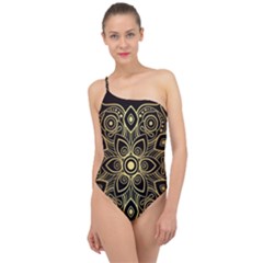 Luxury Golden Mandala Background Classic One Shoulder Swimsuit by Wegoenart