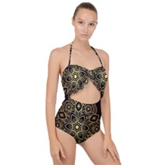 Luxury Golden Mandala Background Scallop Top Cut Out Swimsuit by Wegoenart