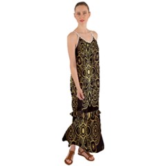 Luxury Golden Mandala Background Cami Maxi Ruffle Chiffon Dress