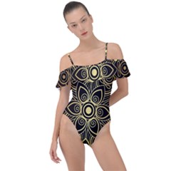 Luxury Golden Mandala Background Frill Detail One Piece Swimsuit by Wegoenart